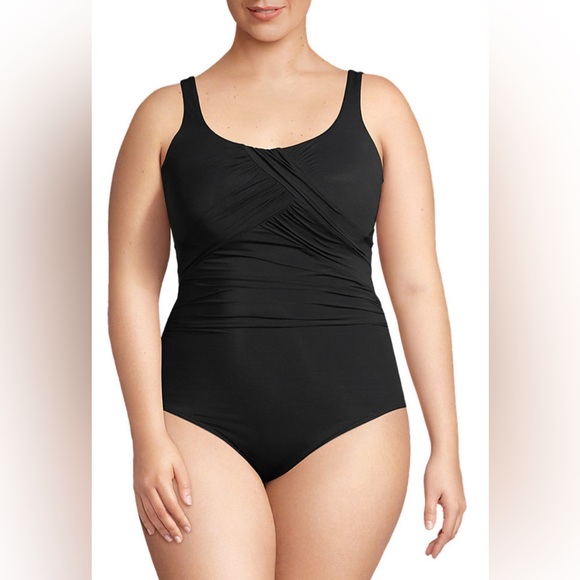 Lands' End black 20W SlenderSuit Carmela Tummy Control underwire swimsuit, EUC - Picture 2 of 6